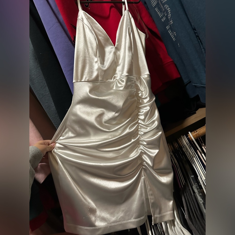 White Silky Hoco/Formal Dress Honey and Rosie